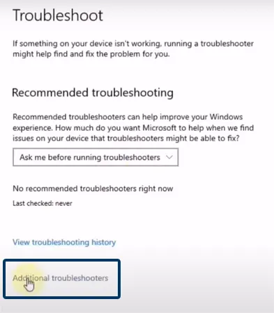 Additional troubleshooter on Windows 10