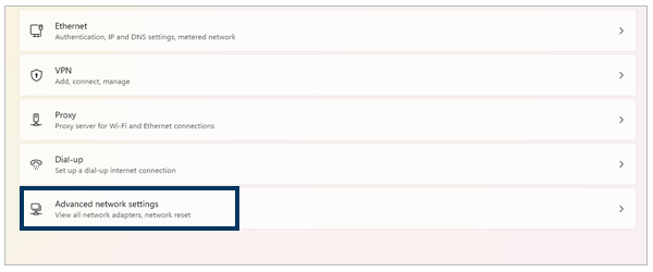 Advanced network settings on Windows 11