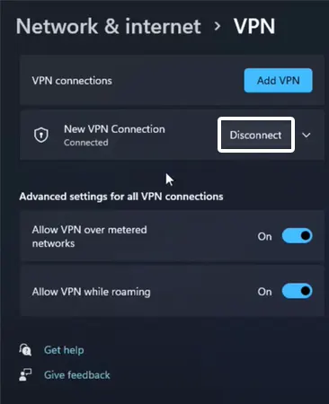 Disconnecting VPN on Windows 11