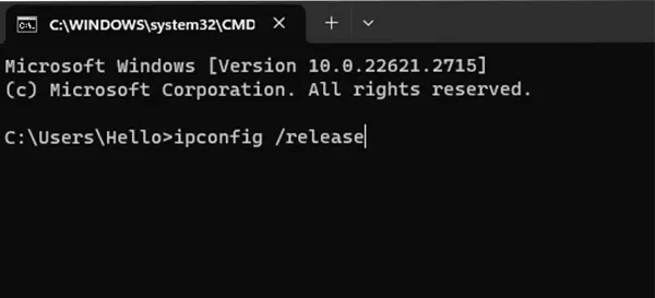 IP address release prompt on Windows