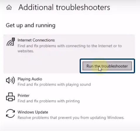 Internet Connections troubleshooter on Windows 10