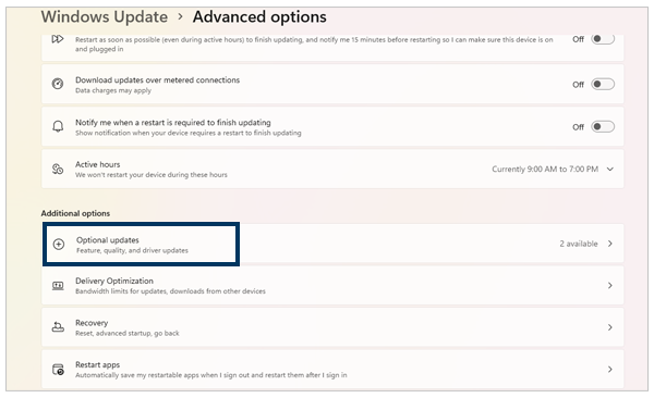 Optional updates on Windows 11