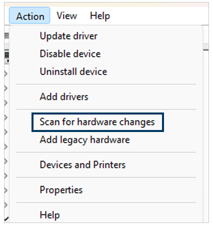 Scan for hardware changes option on Windows 