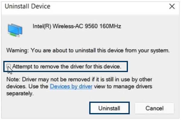 Uninstalling wireless network driver