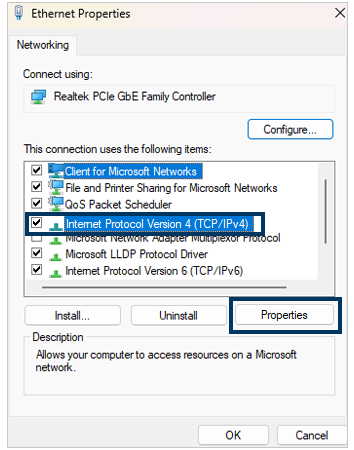 properties option of Internet protocol version 4 