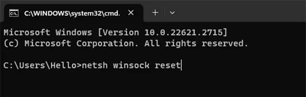 winsock reset command prompt