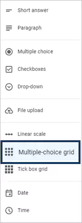 Choose a Multiple choice grid option