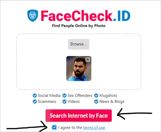 FaceCheck ID home pages