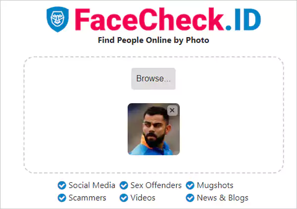 FaceCheck ID homepage