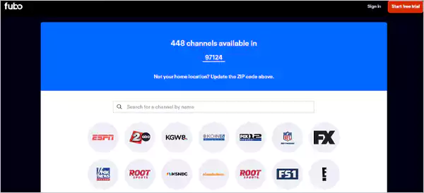 FuboTV Welcome page